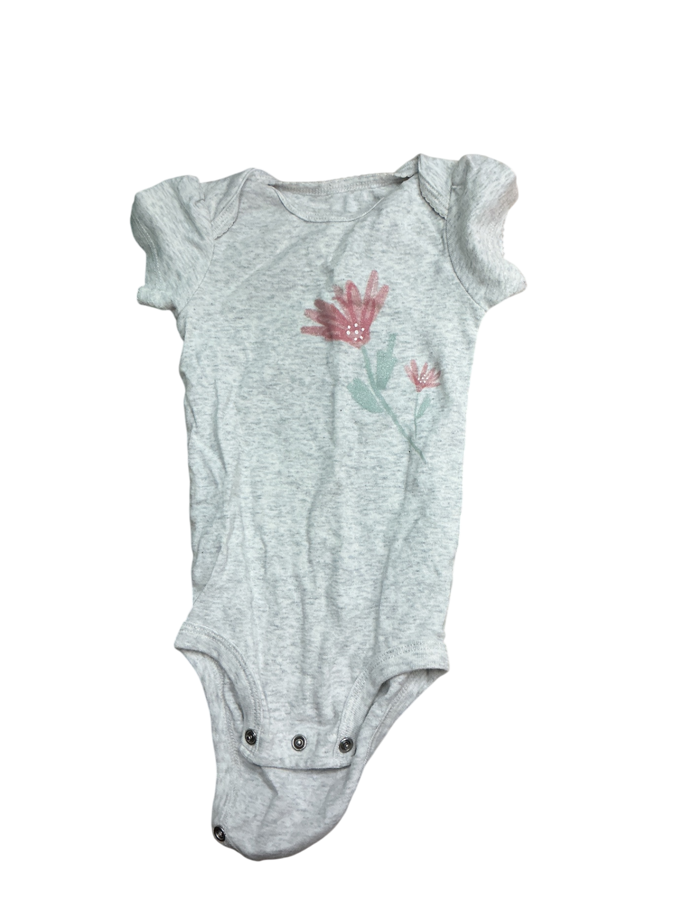 Carters Baby flower Onesie 12M Gray with Pink and Green