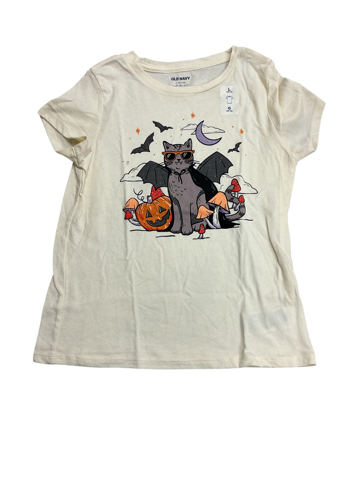 Old Navy T-Shirt 10-12Y Cream Halloween Cat