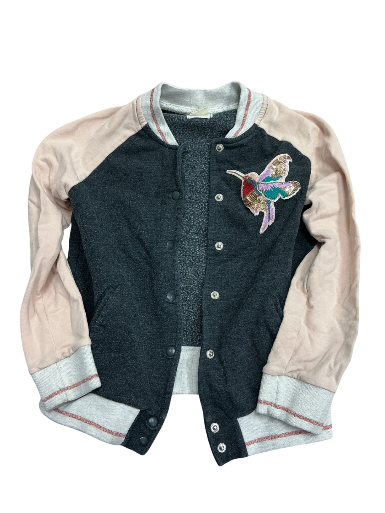 Zara Varsity Jacket 8Y Pink, grey hummingbird