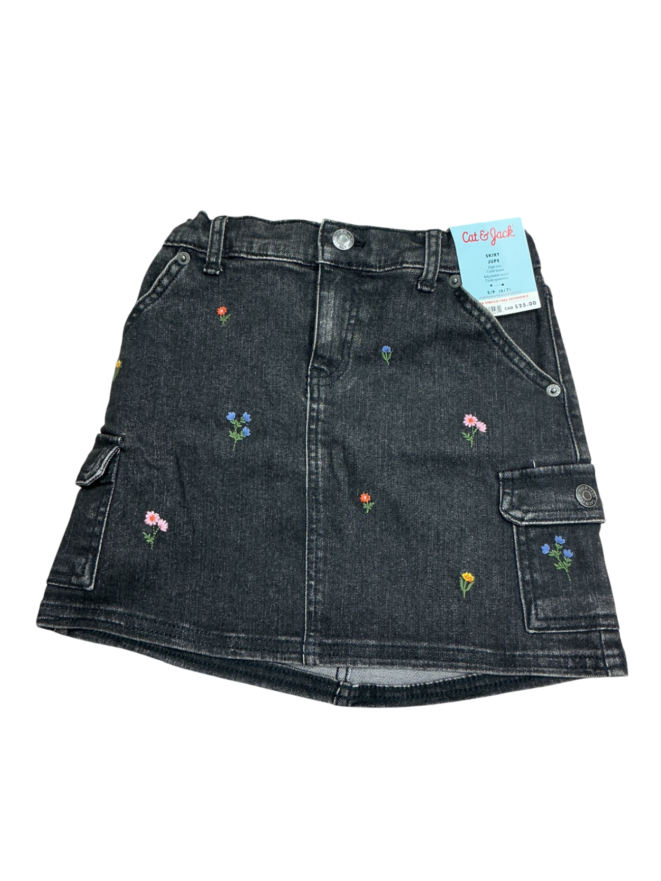 Cat & Jack Jean Skirt 6-7Y Black floral