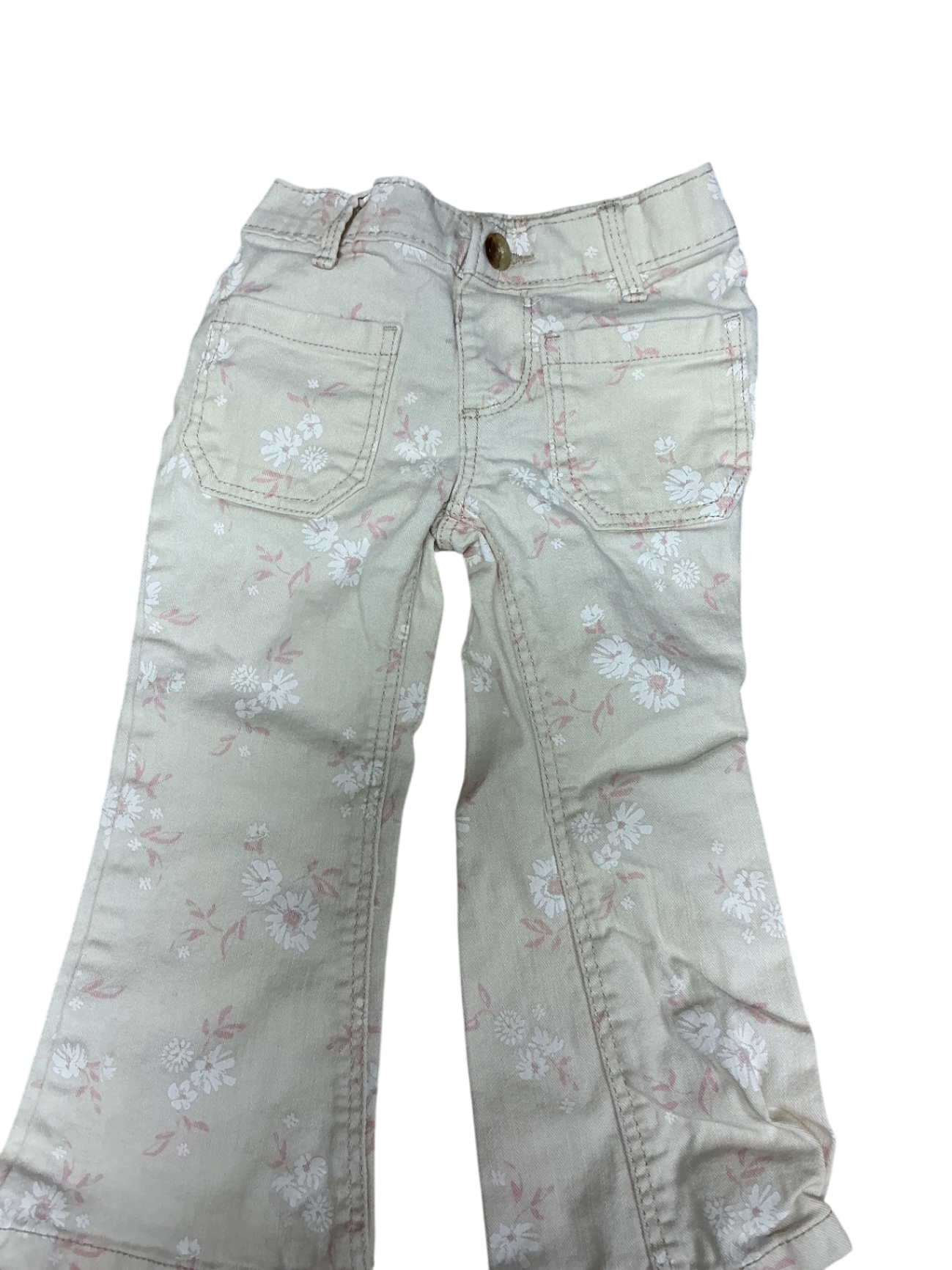 OSHKOSH Pants 2T Beige with white and pink floral pattern