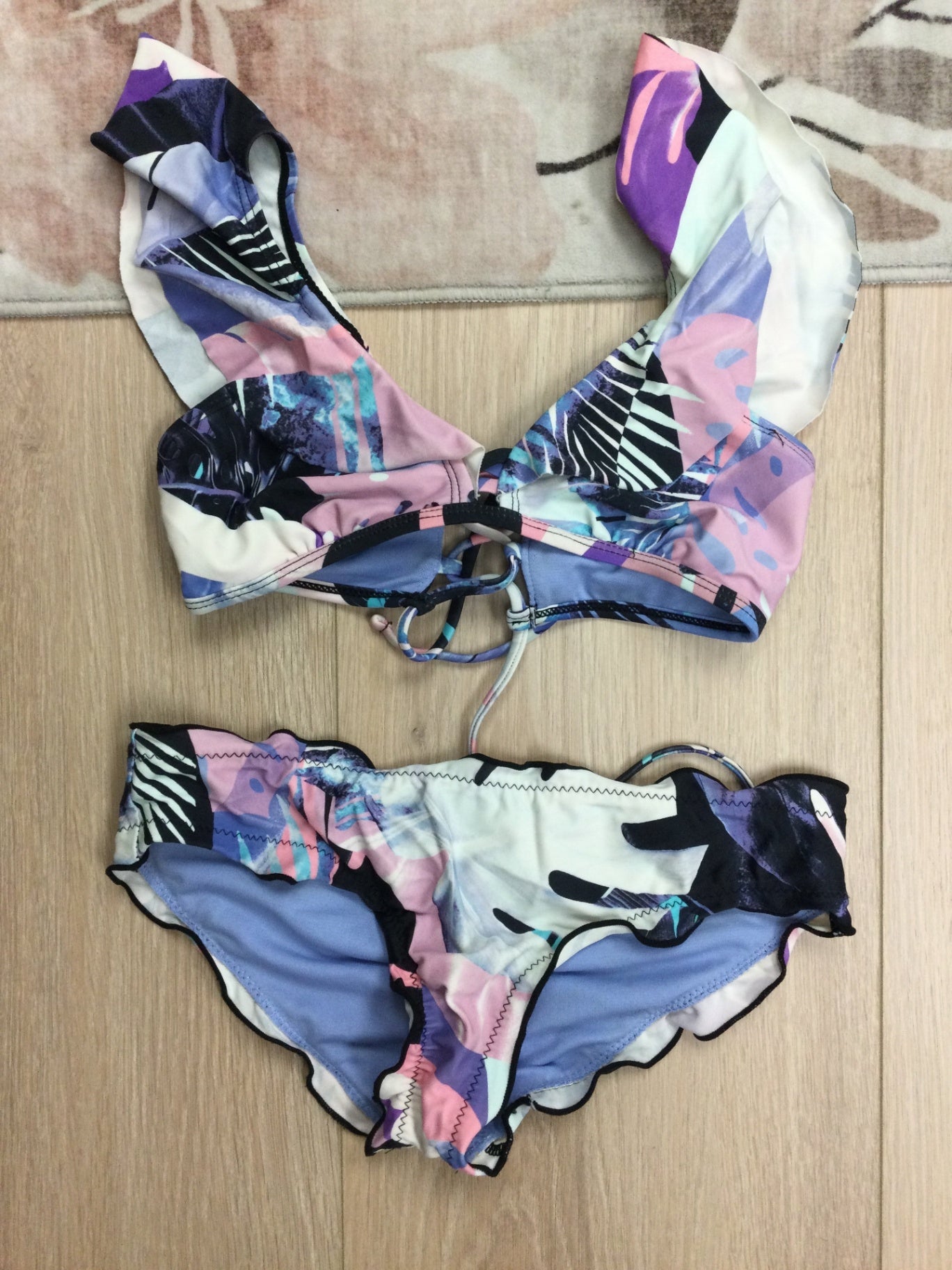 Blue/pink floral ruffle swimsuit 10Y