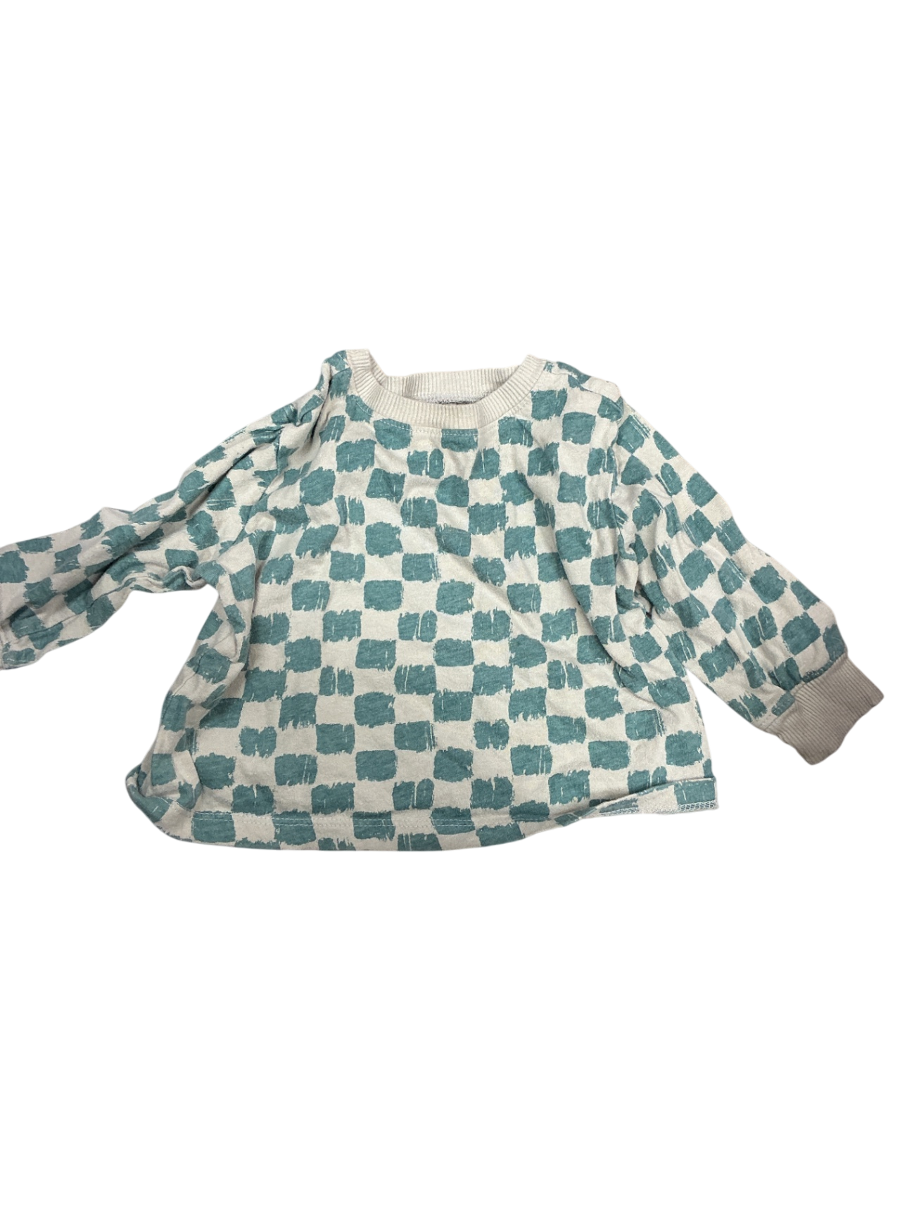 Unknown Baby Sweater Cream and teal checker pattern