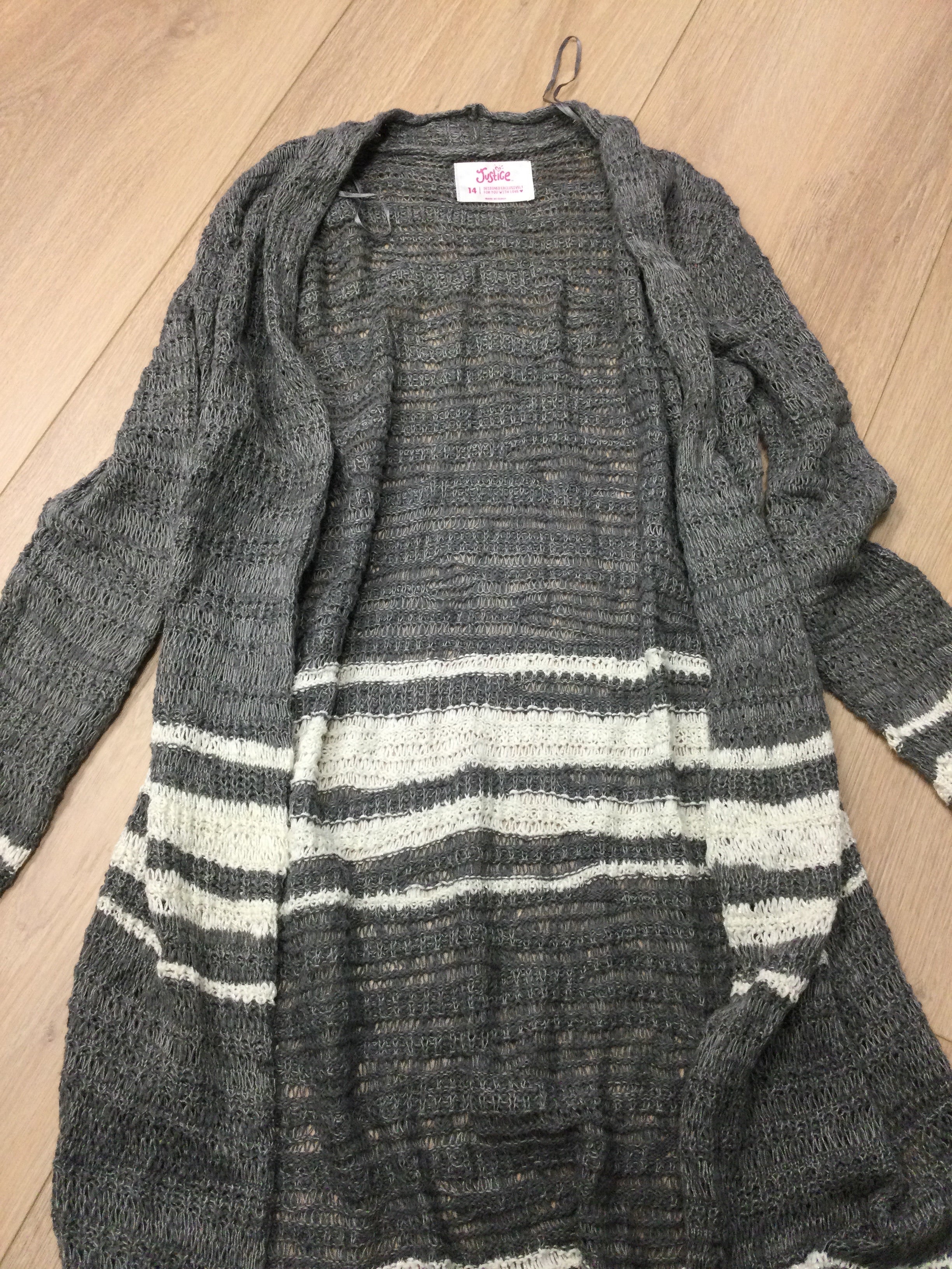 Justice grey/white striped cardigan 14Y