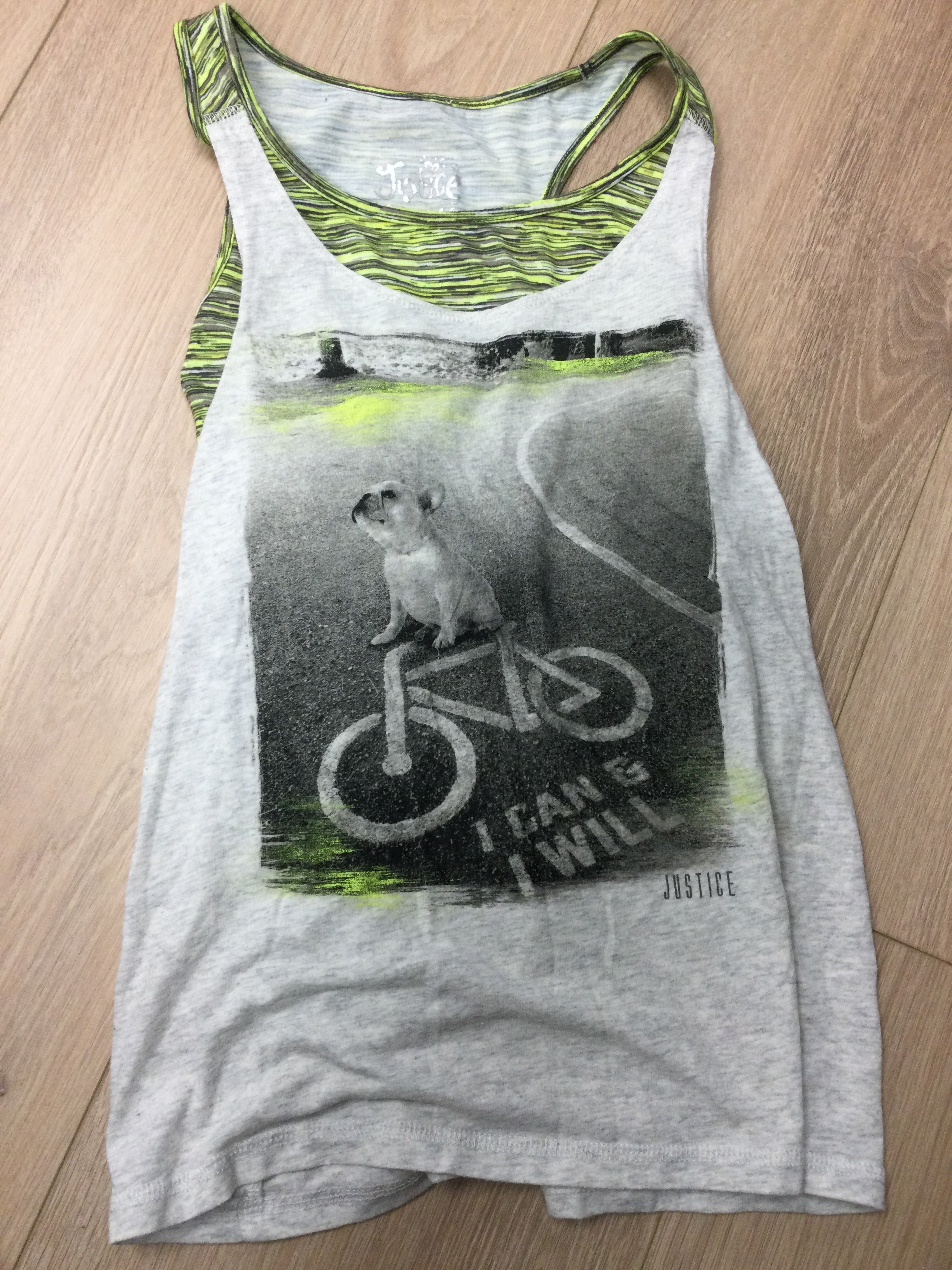 Justice grey/green lined pug tanktop 14Y