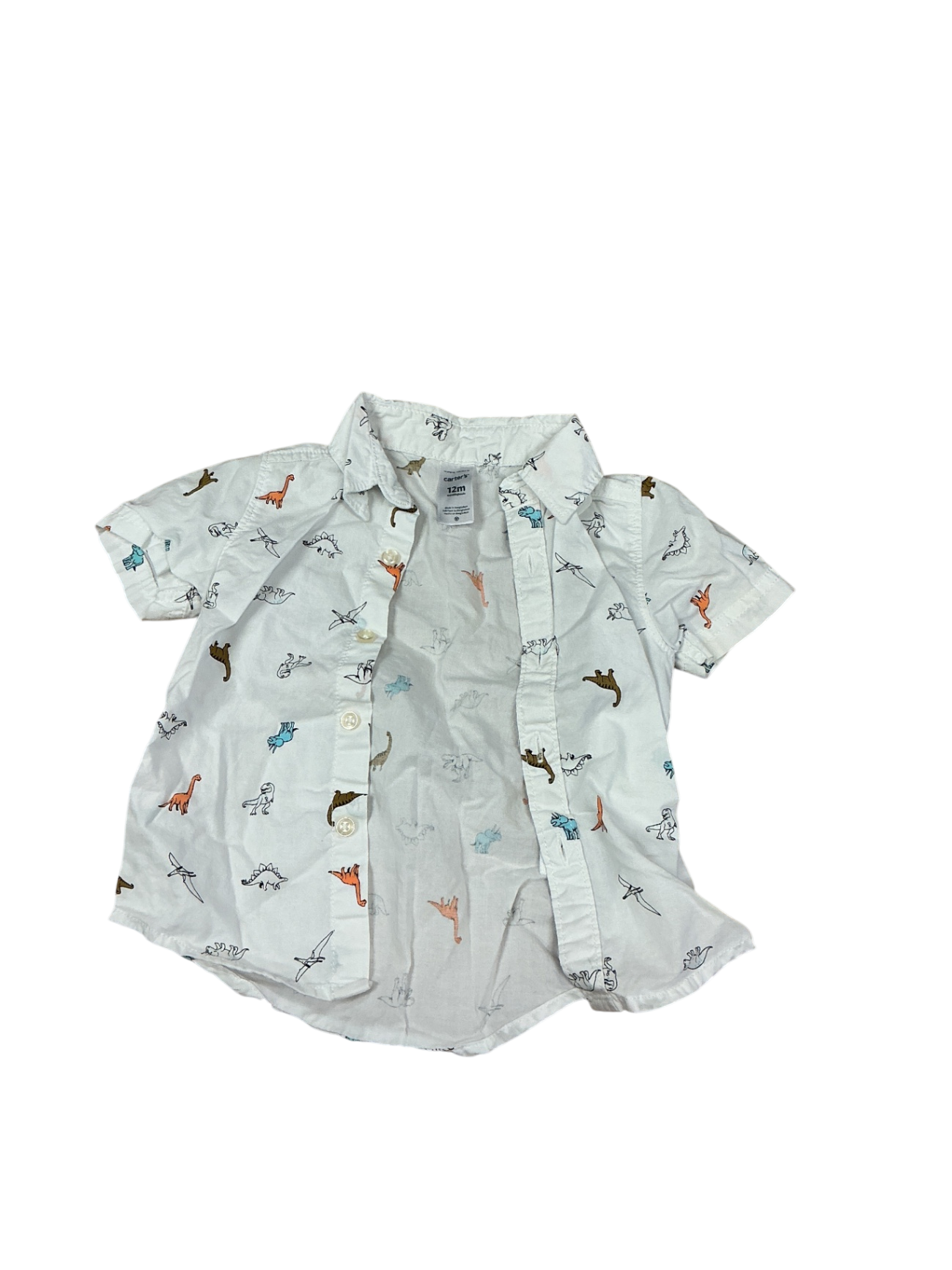 Carter's Shirt 12M White with dinosaurs