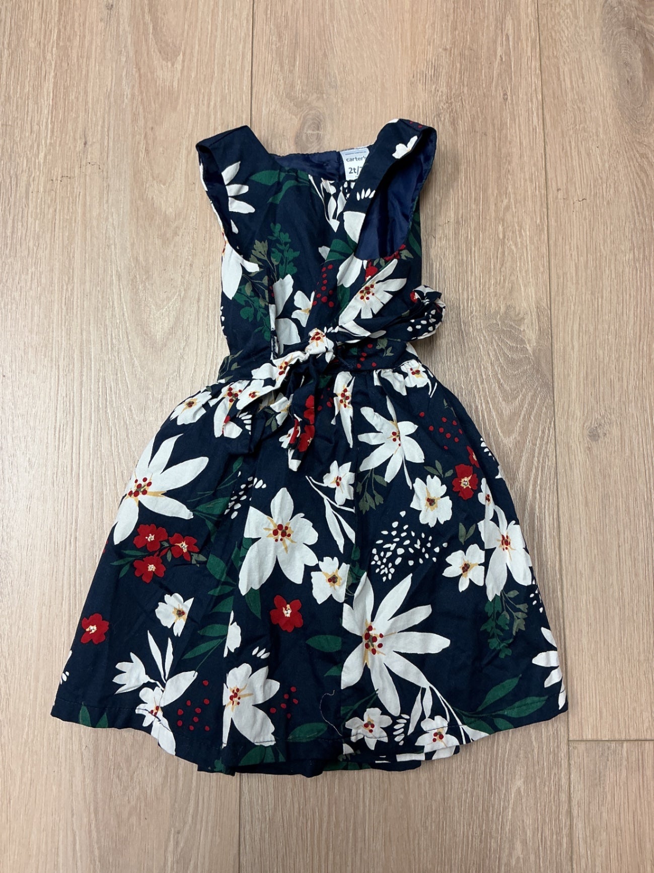 Carter's Dress 2T Navy Blue, White, Red, Green