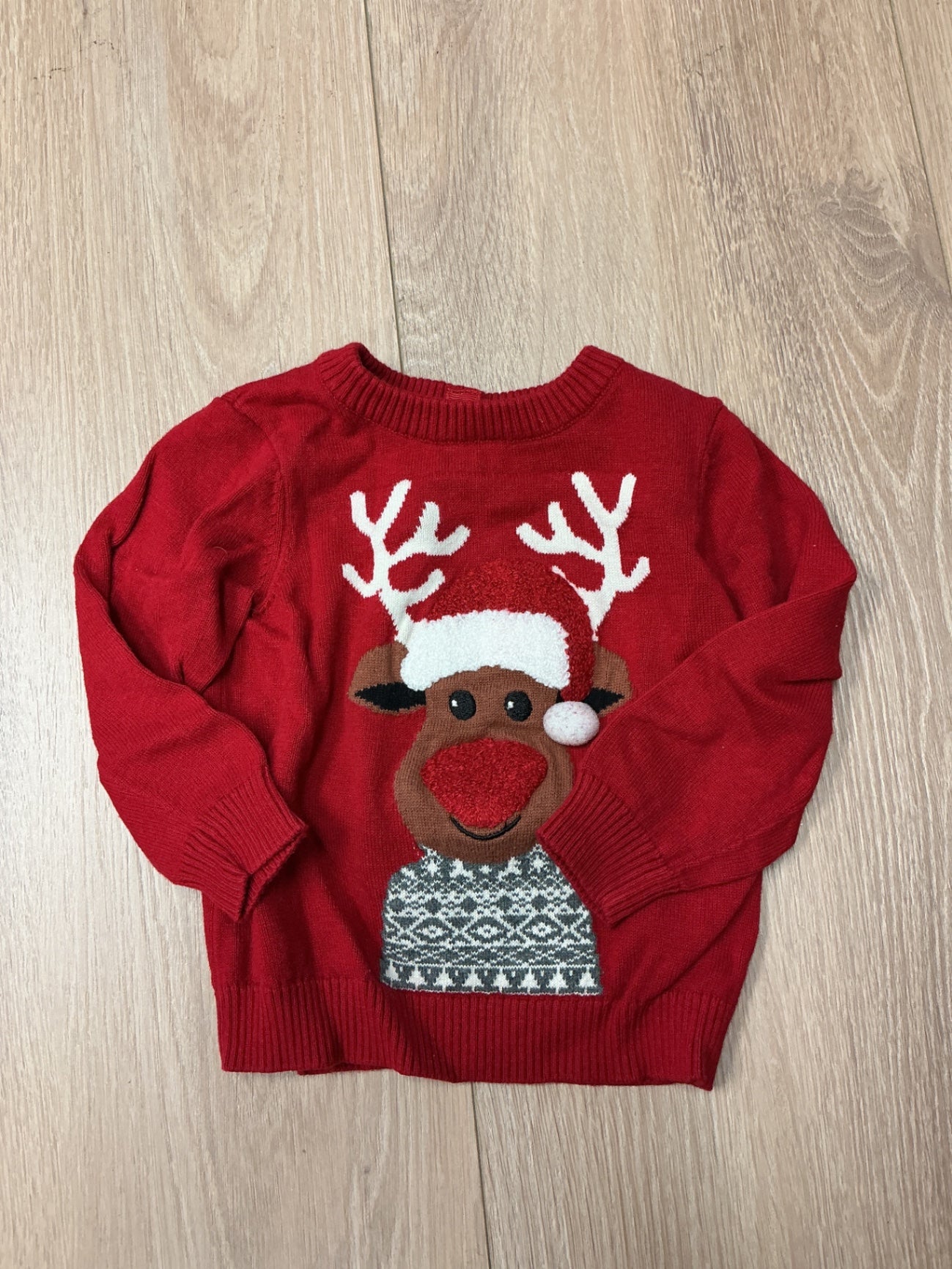 George Sweater 12-18M Red reindeer
