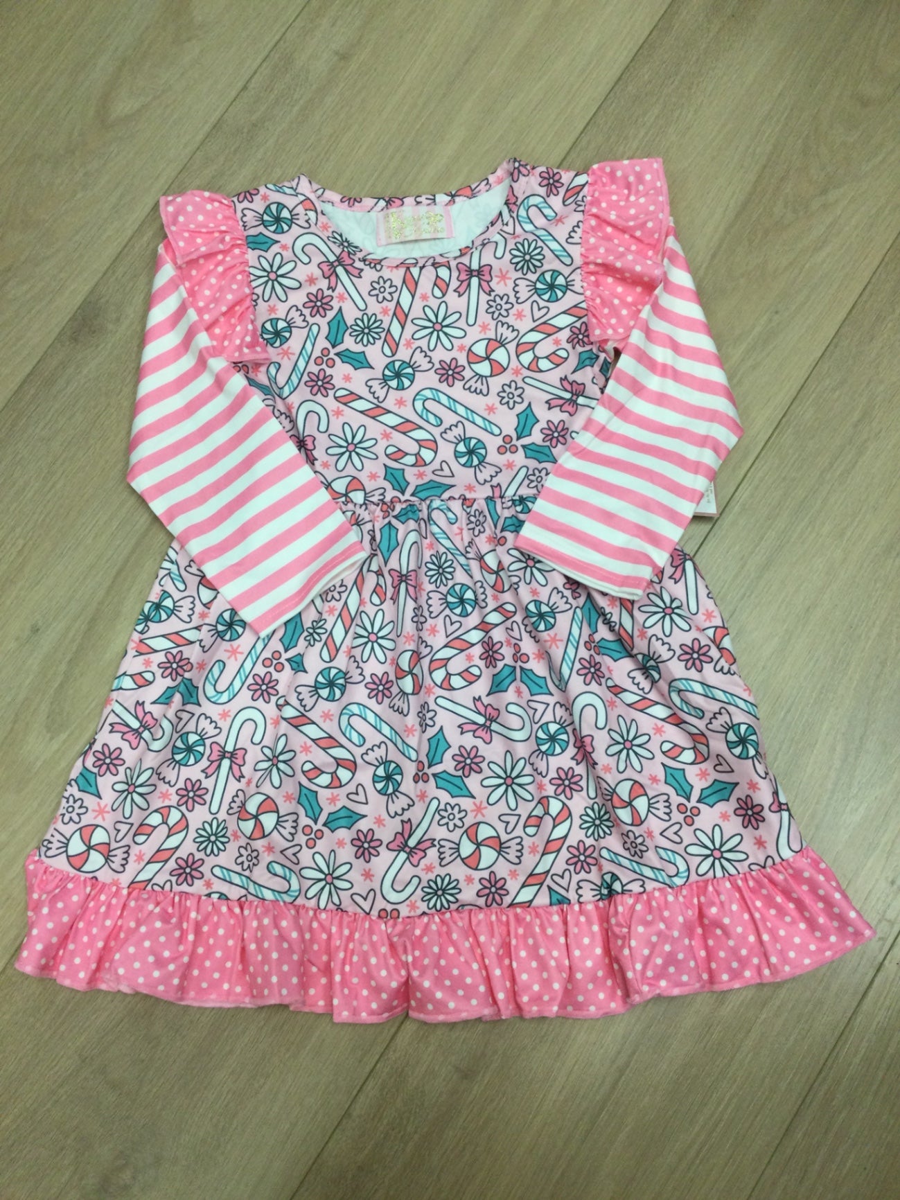 Kryssi Kouture Dress 3-4Y Pink candy canes