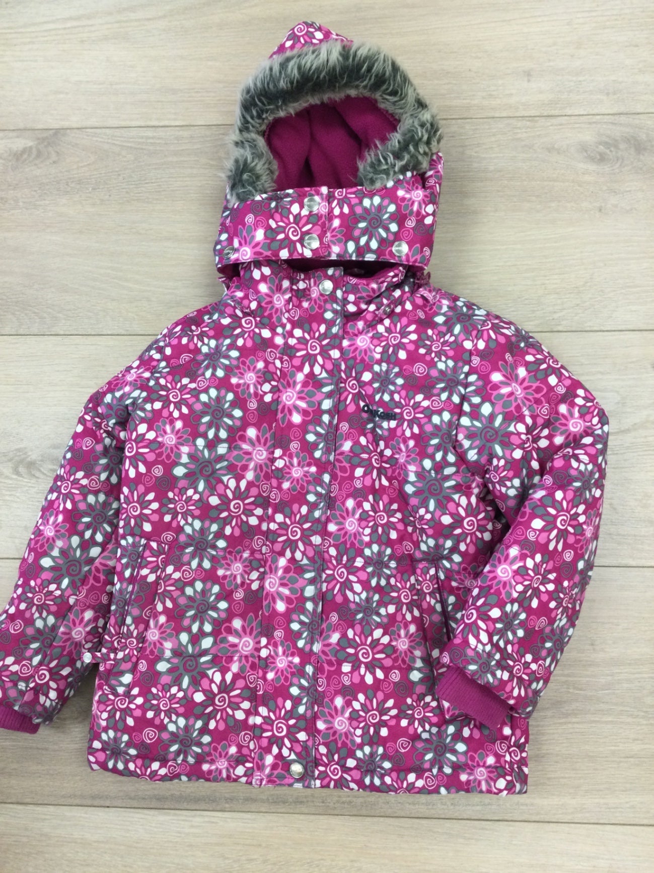 Oshkosh Winter Jacket 5Y Pink with gray, white, and pink floral pattern