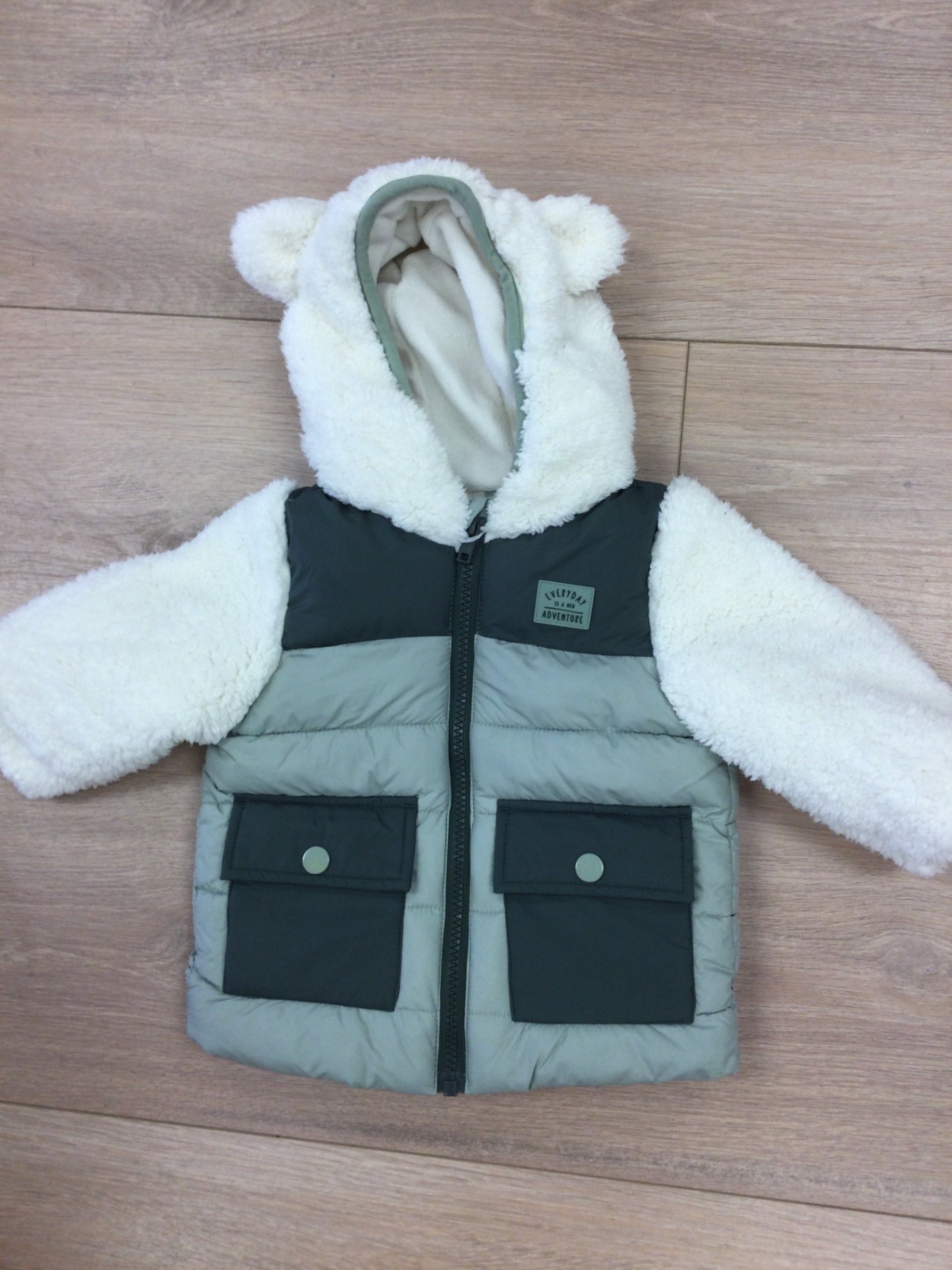 Fred and Flo Jacket 6-9M Green and Beige