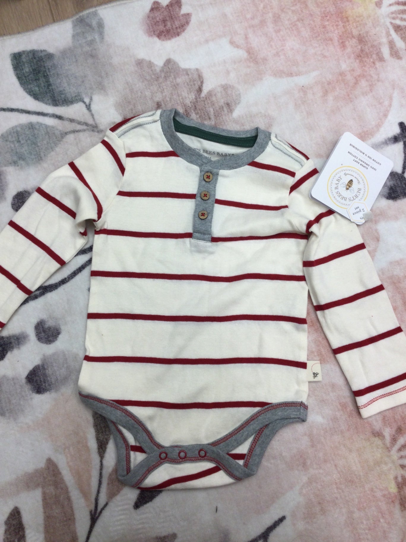 Burts Bees Baby Baby one piece 12M Cream with Red Stripes