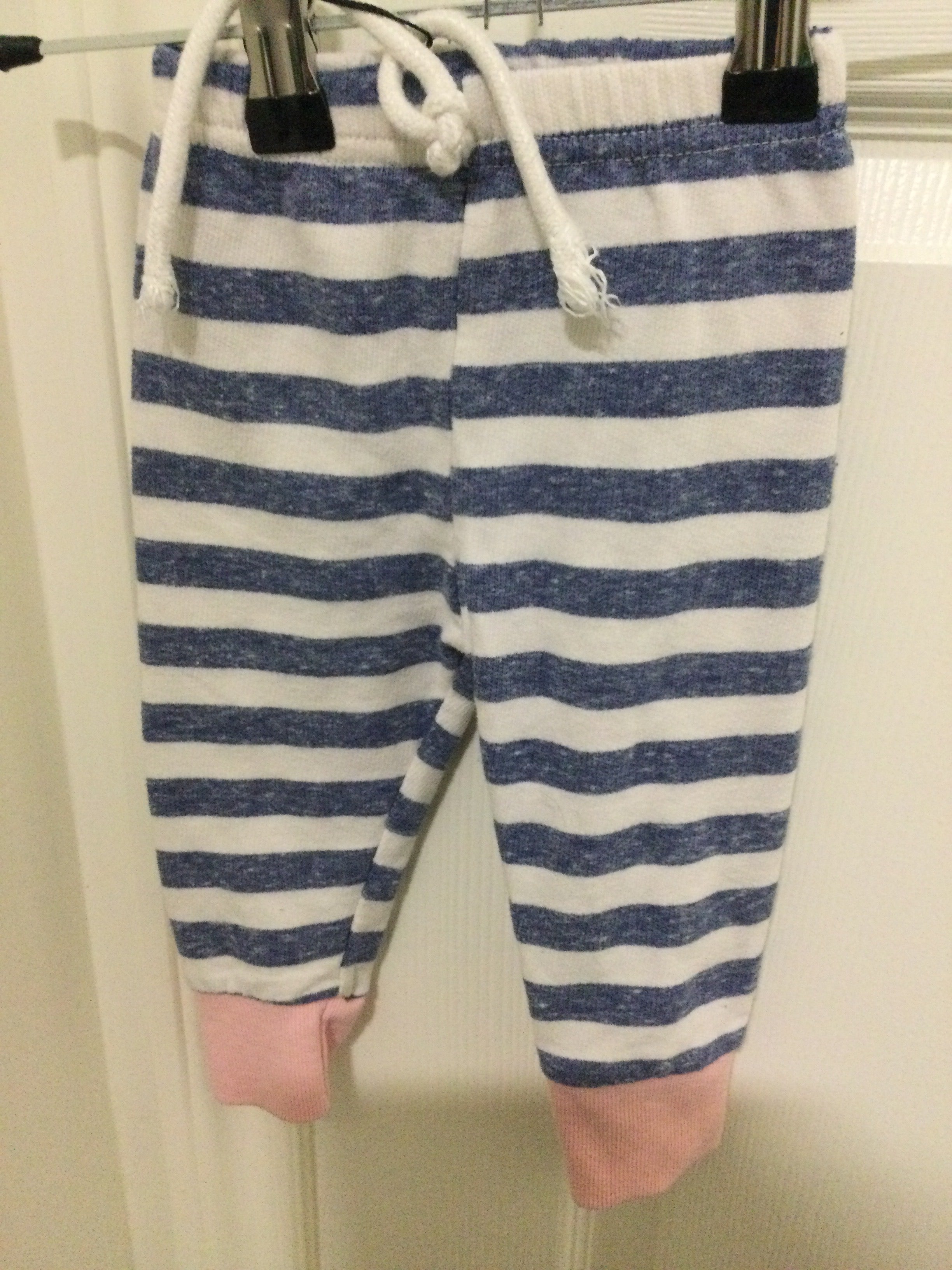 Blue/white striped pajama pants 6M