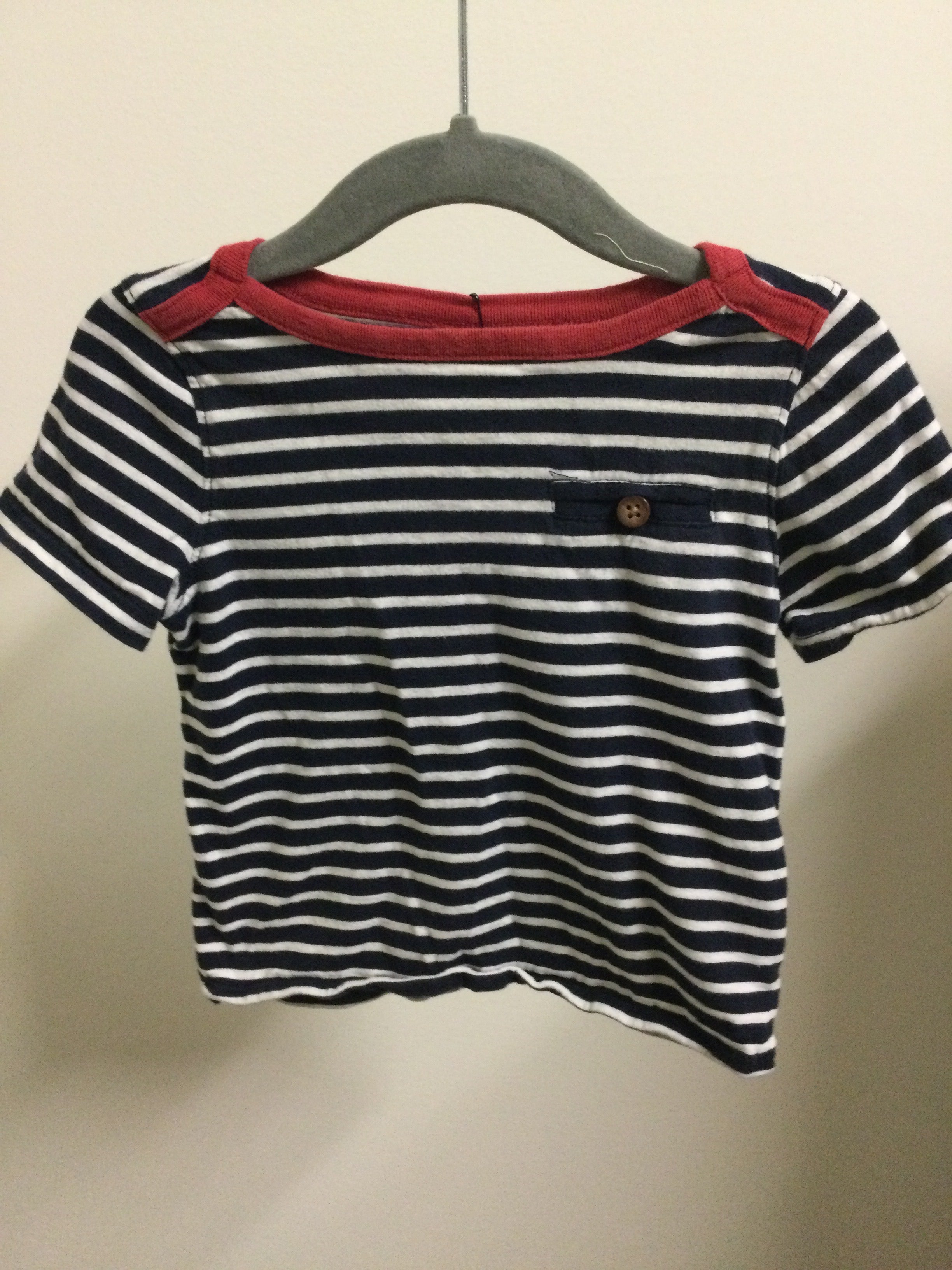 Old Navy blue/white striped red collar Tshirt 18-24M