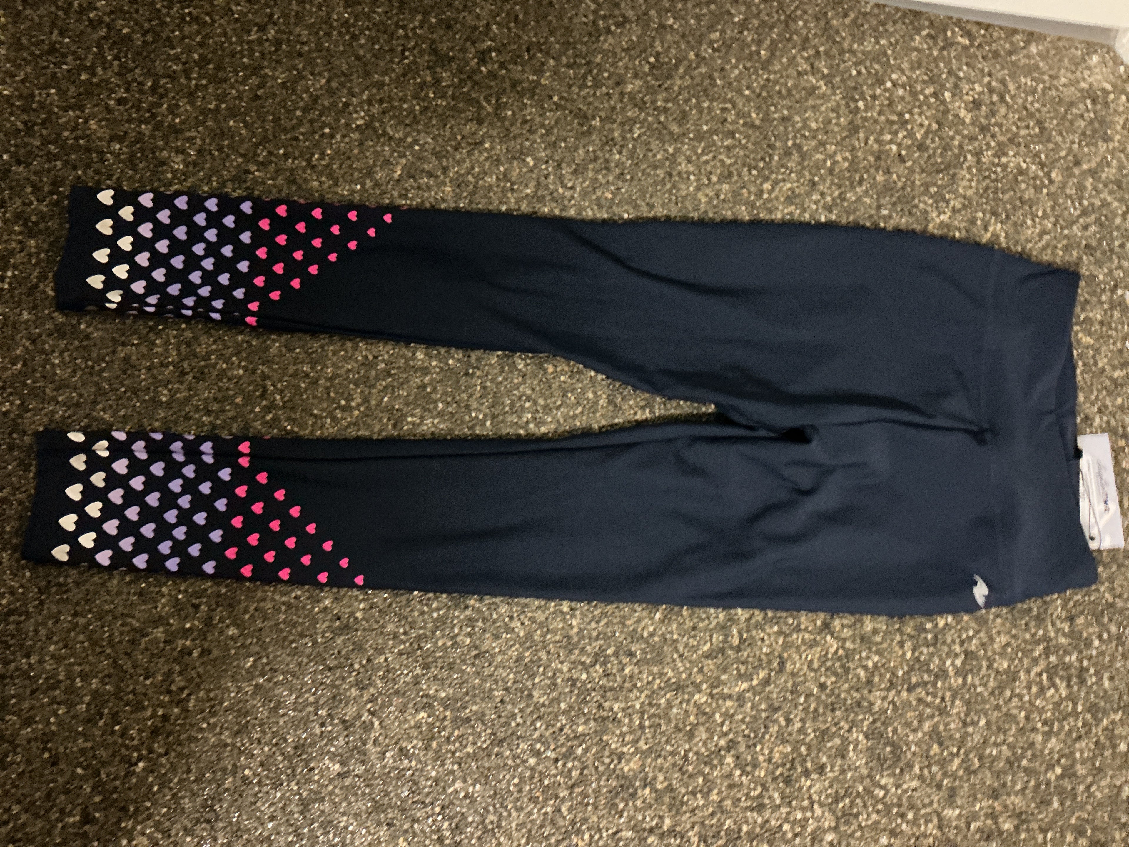 Athletic Works navy pink hearts leggings 7-8Y
