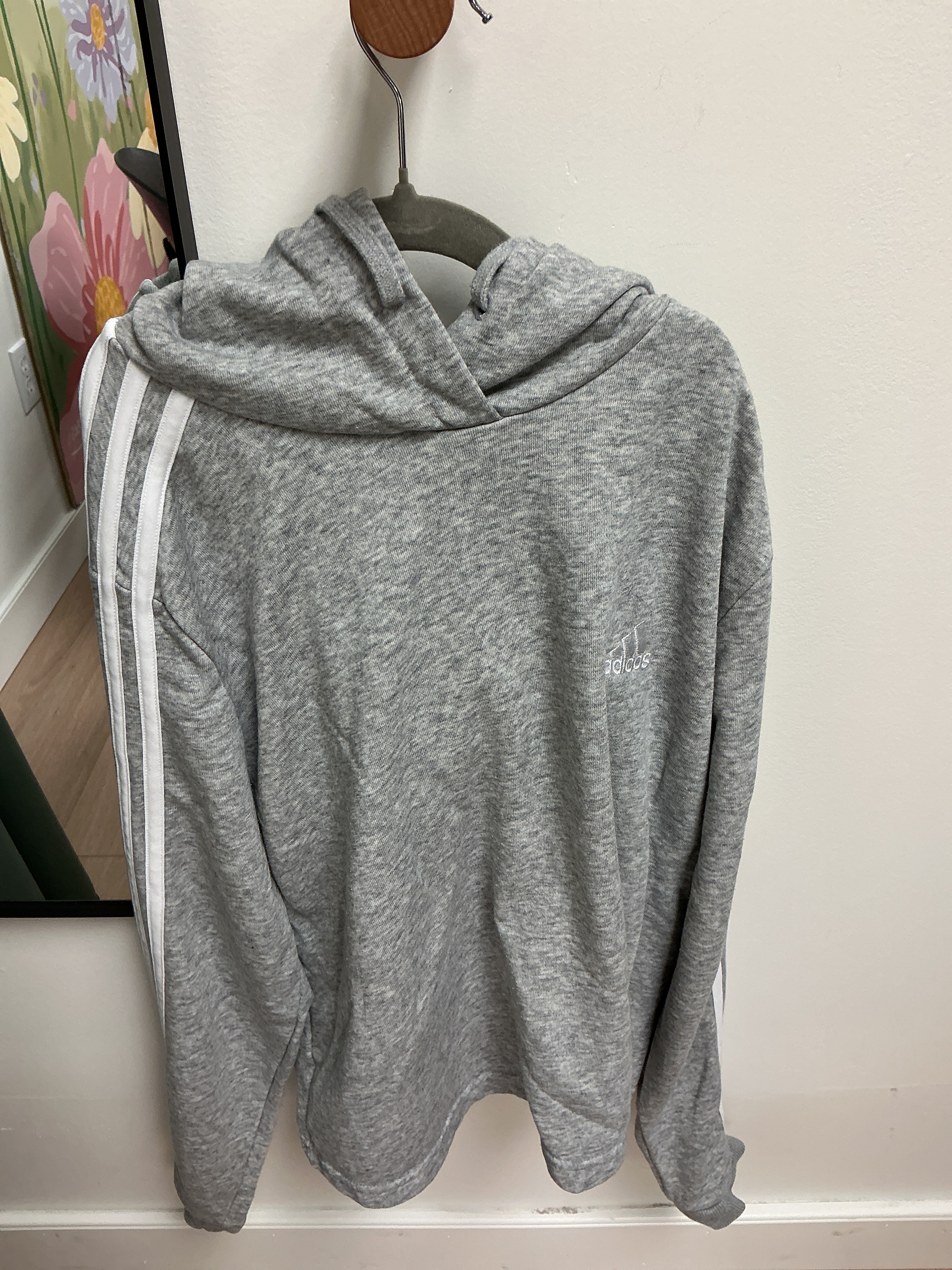 Adidas grey striped hoodie size youth large