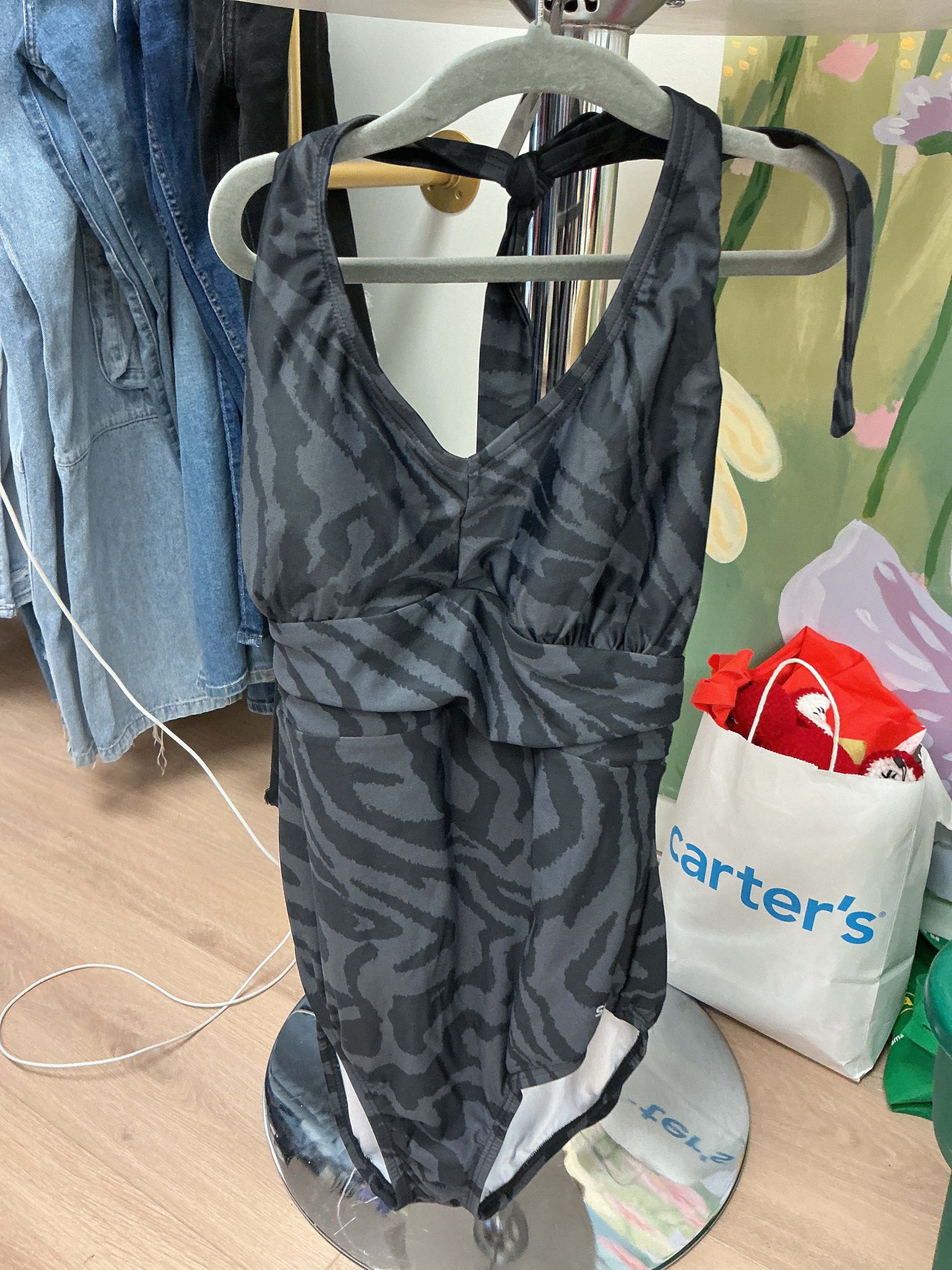 Speedo black and grey animal printed swimsuit Youth 8