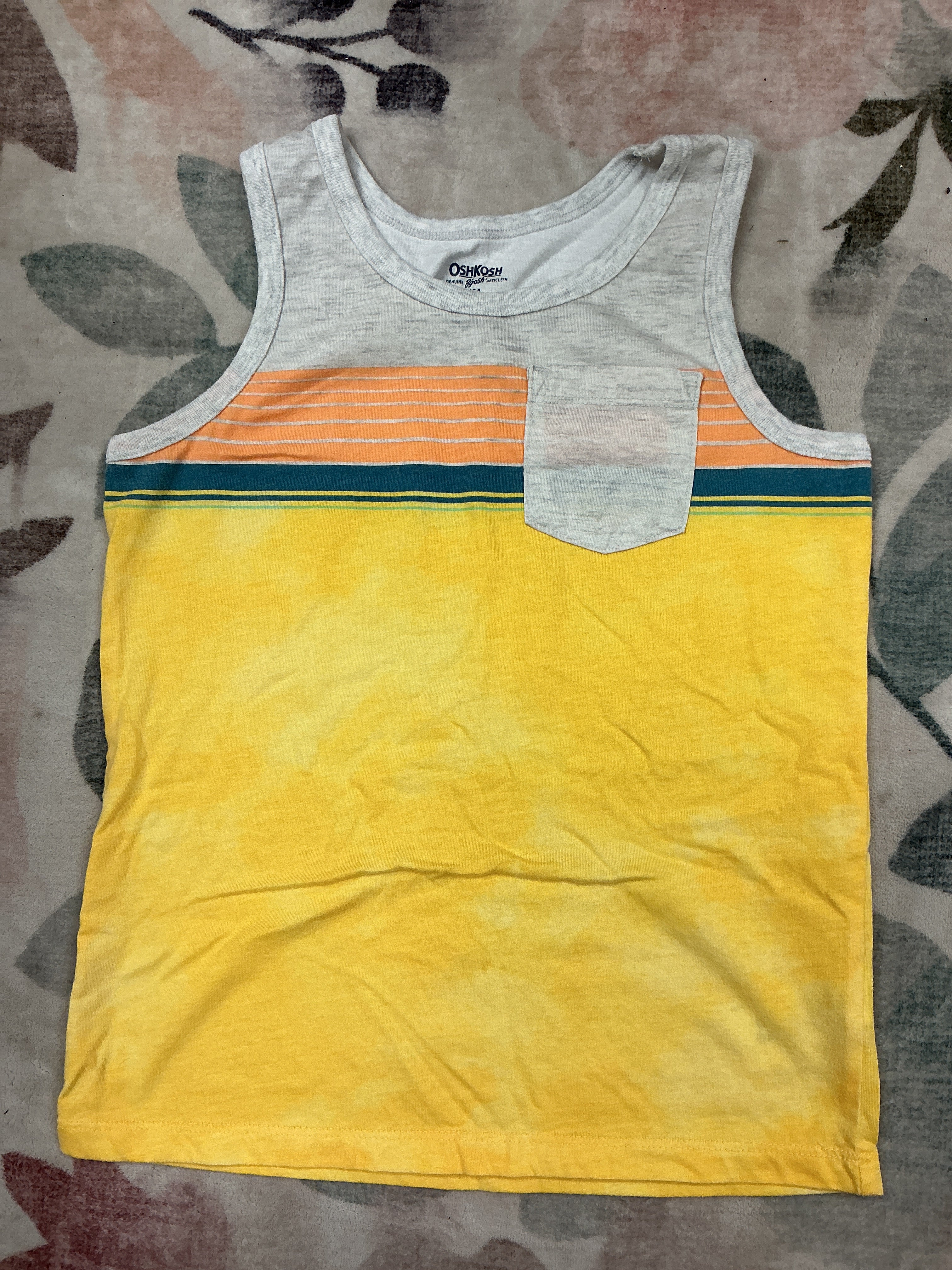 Oshkosh yellow/grey/pink striped Tanktop 6Y