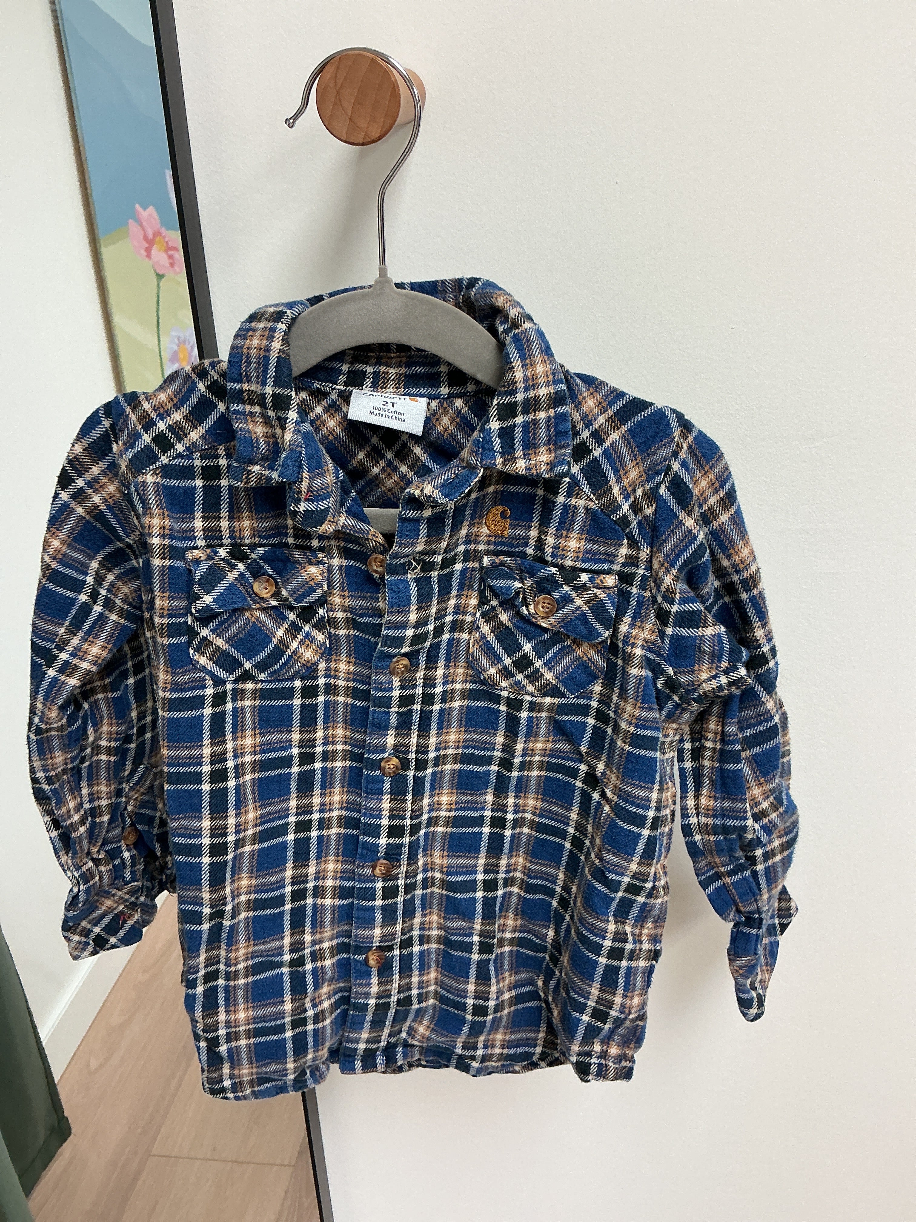 Carhartt blue/orange flannel shirt size 2T