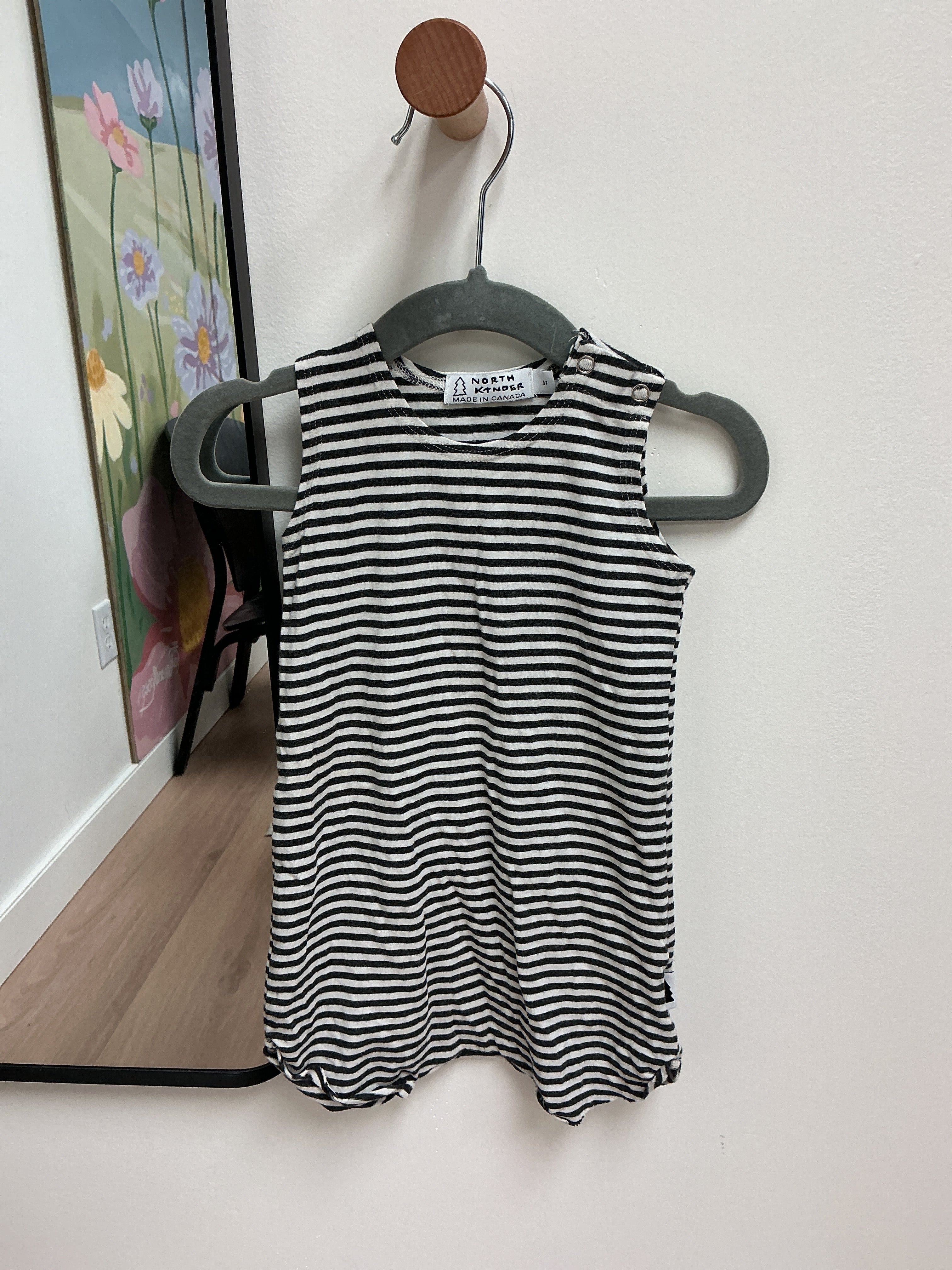 North Kinder black striped romper size 1T