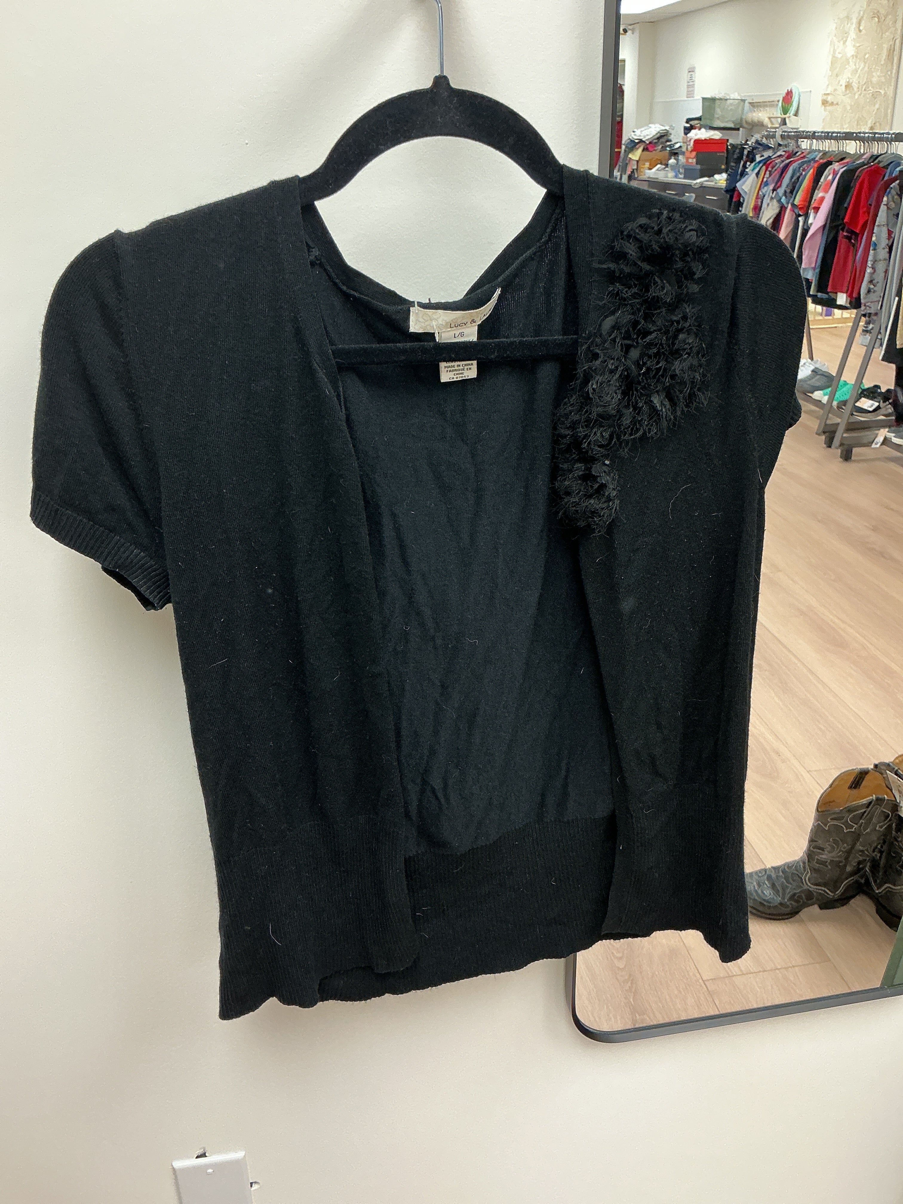 Lucy & Lauren black feather cardigan L