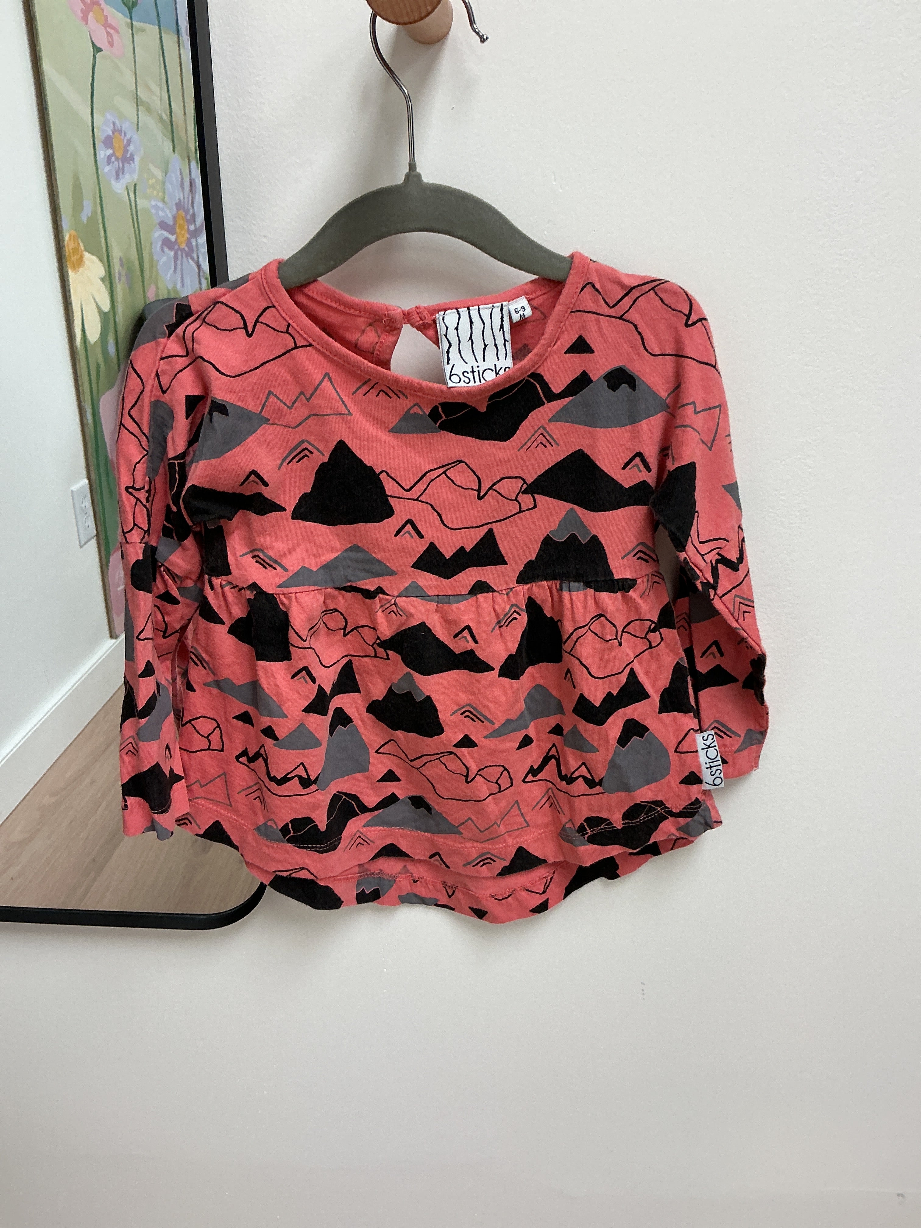 6 sticks pink mountain longsleeve dress size 6-9M