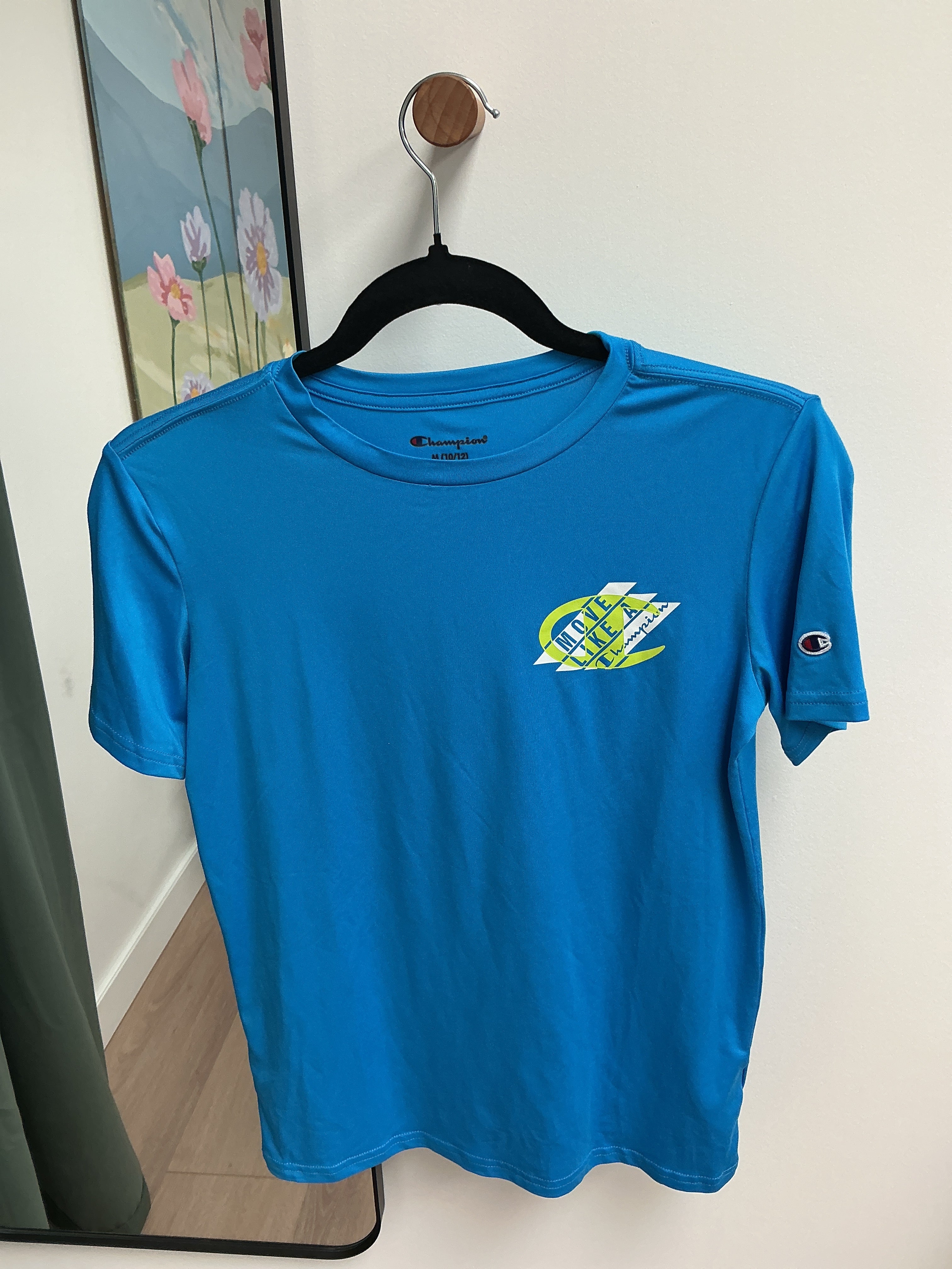 Champion blue and green Tshirt size 10/12Y