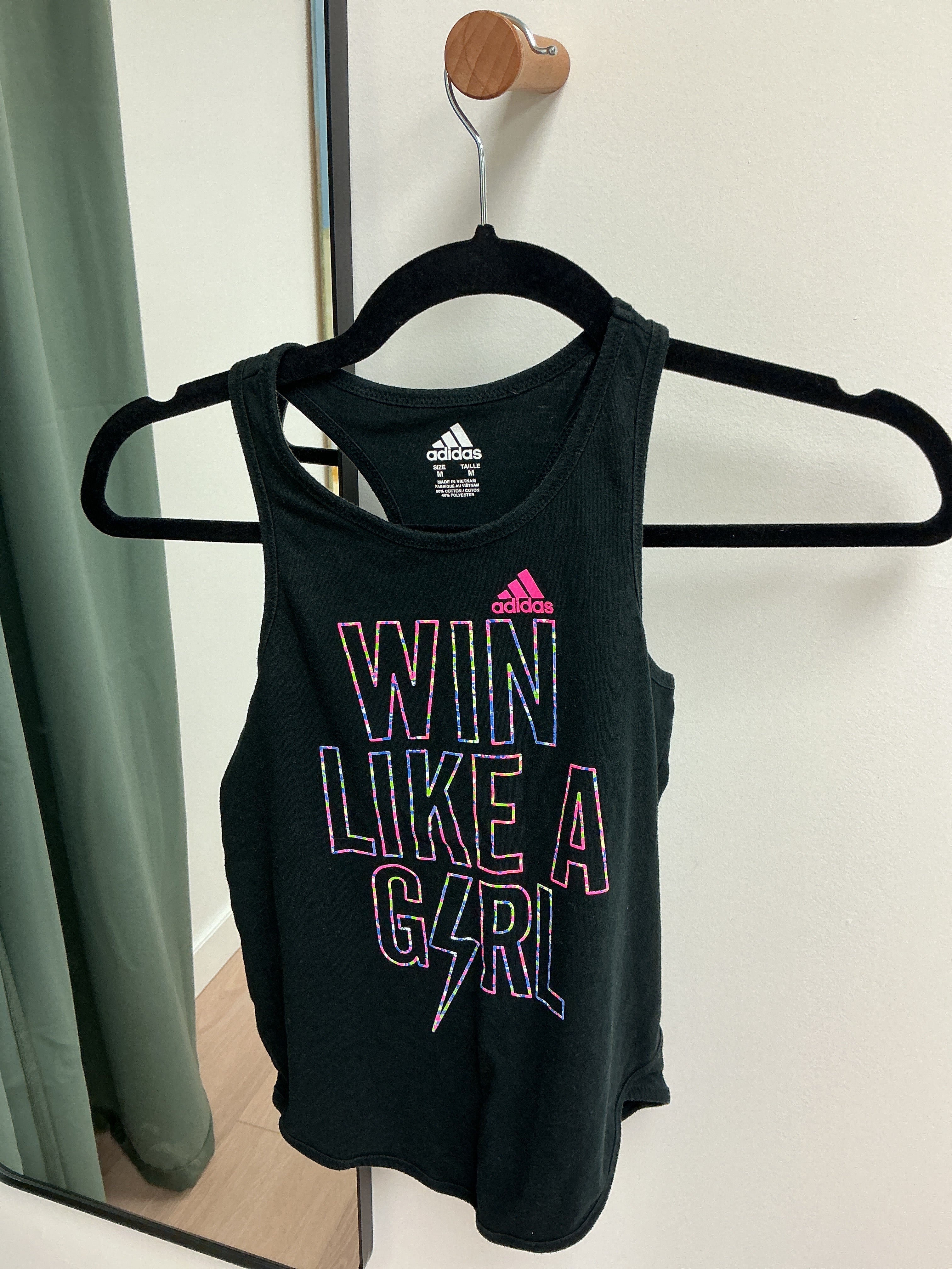 Adidas black win like a girl sleeveless shirt size M