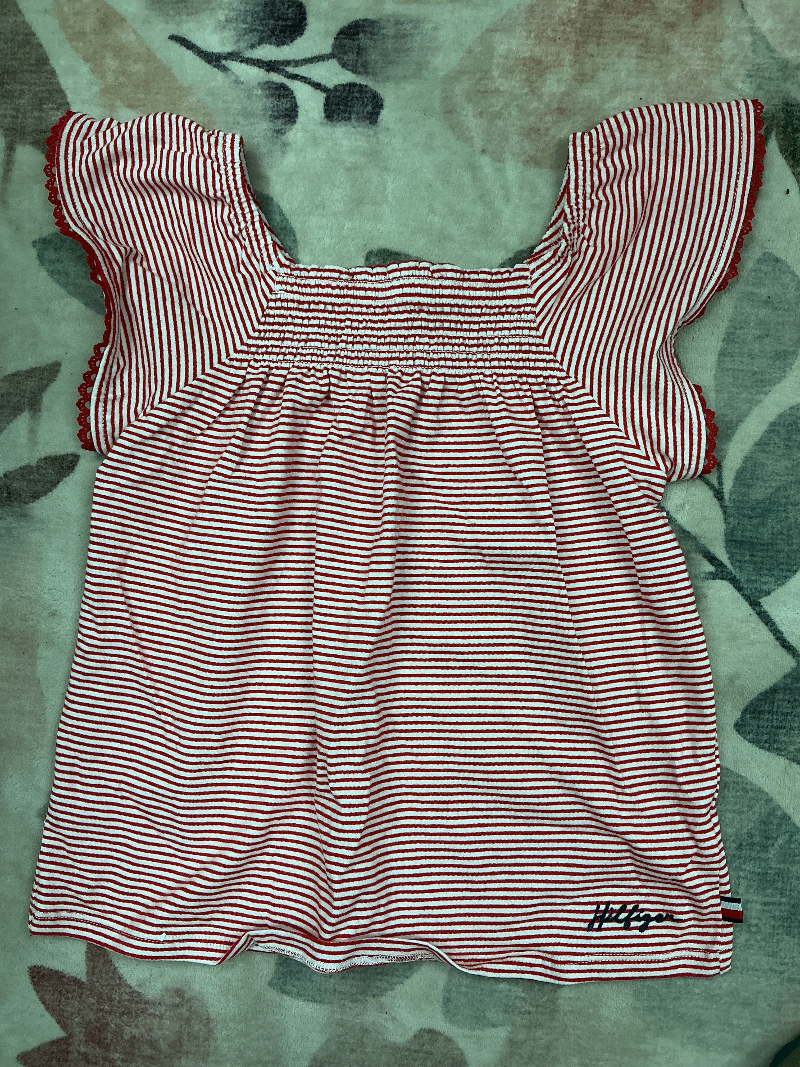 Tommy Hilfiger red/white striped top 7Y